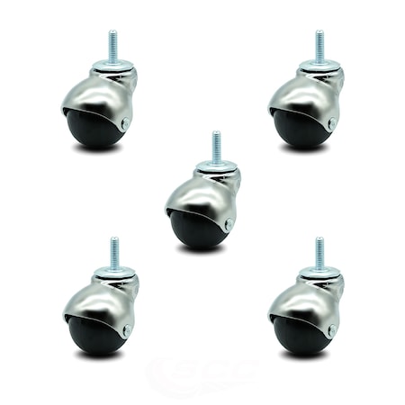 Service Caster 2 Inch Bright Chrome Hooded 5/16 Inch Threaded Stem Ball Caster SCC, 5PK SCC-TS01S20-POS-BC-516-5